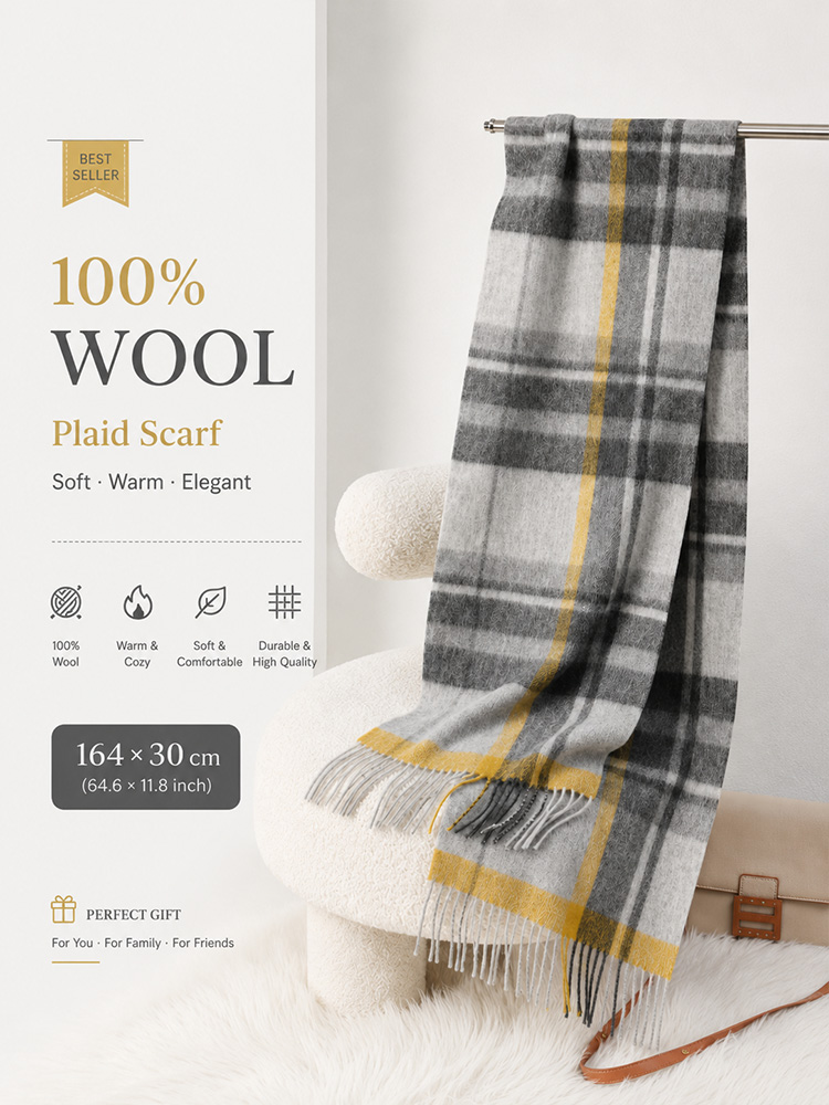 100% Woven Wool Plaid Fringe S - đánh giá và giá Wool Scarf Men
