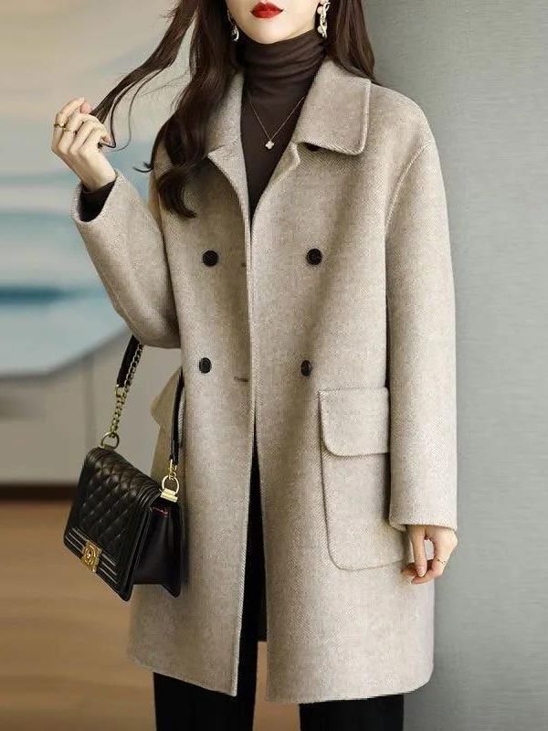 Stylish Mid-Length Woolen Coat - đánh giá và giá Down Jacket Packable